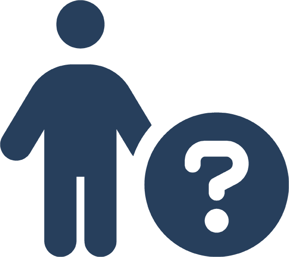 Icon of person with circle and question mark for FAQs